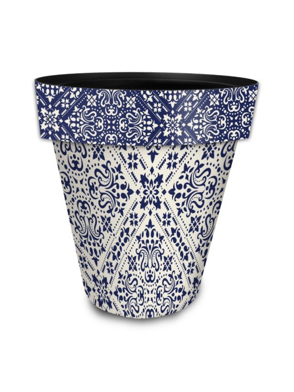 BRIARWOOD LANE NWT Navy and white Damask Medium Planter -11”